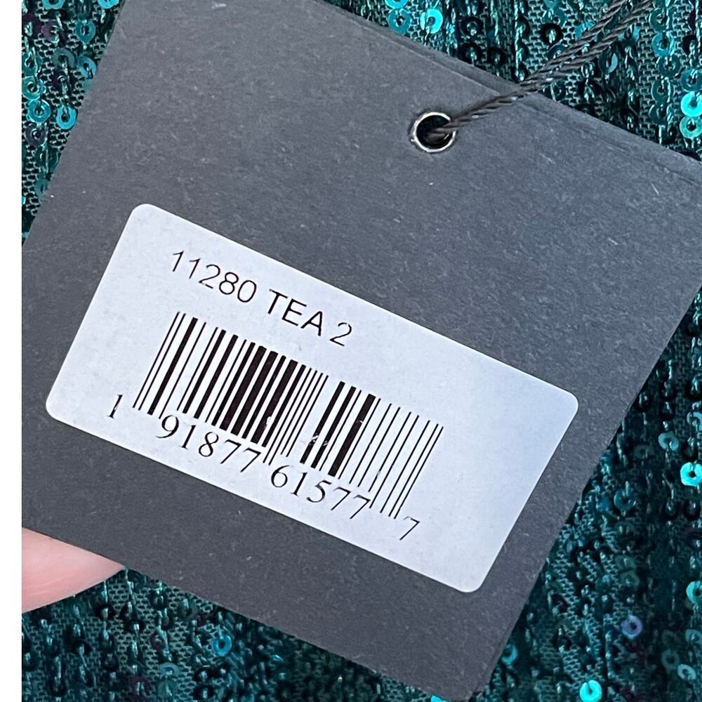 Mac Duggal Teal Sequined Soft Tie Halter Neck Column Gown Style 11280 Size 2 NEW - Picture 10 of 10